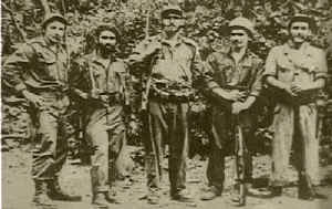 Fidel Castro with brother Raul and Che Guevara